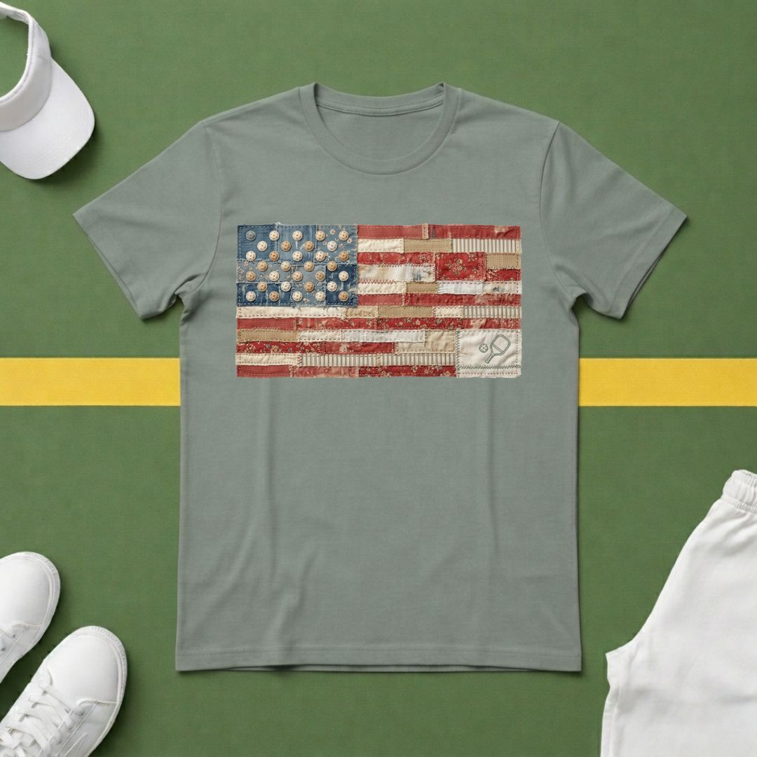 American Flag Quilt Style T-Shirt (Printed Design, Not Quilted)