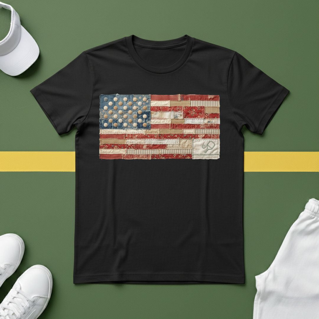 American Flag Quilt Style T-Shirt (Printed Design, Not Quilted)