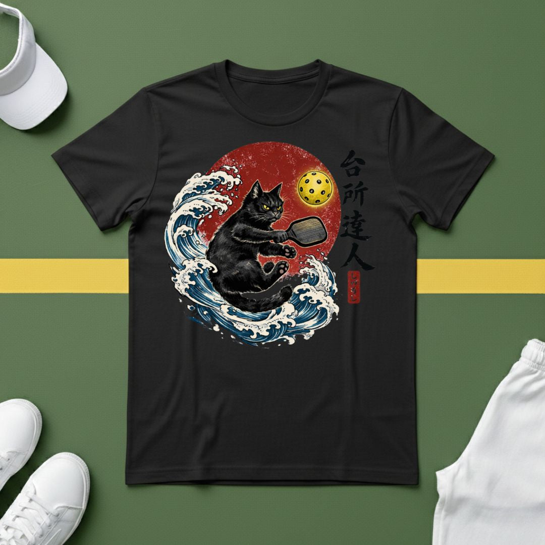 Japanese Wave Pickleball Cat T-Shirt