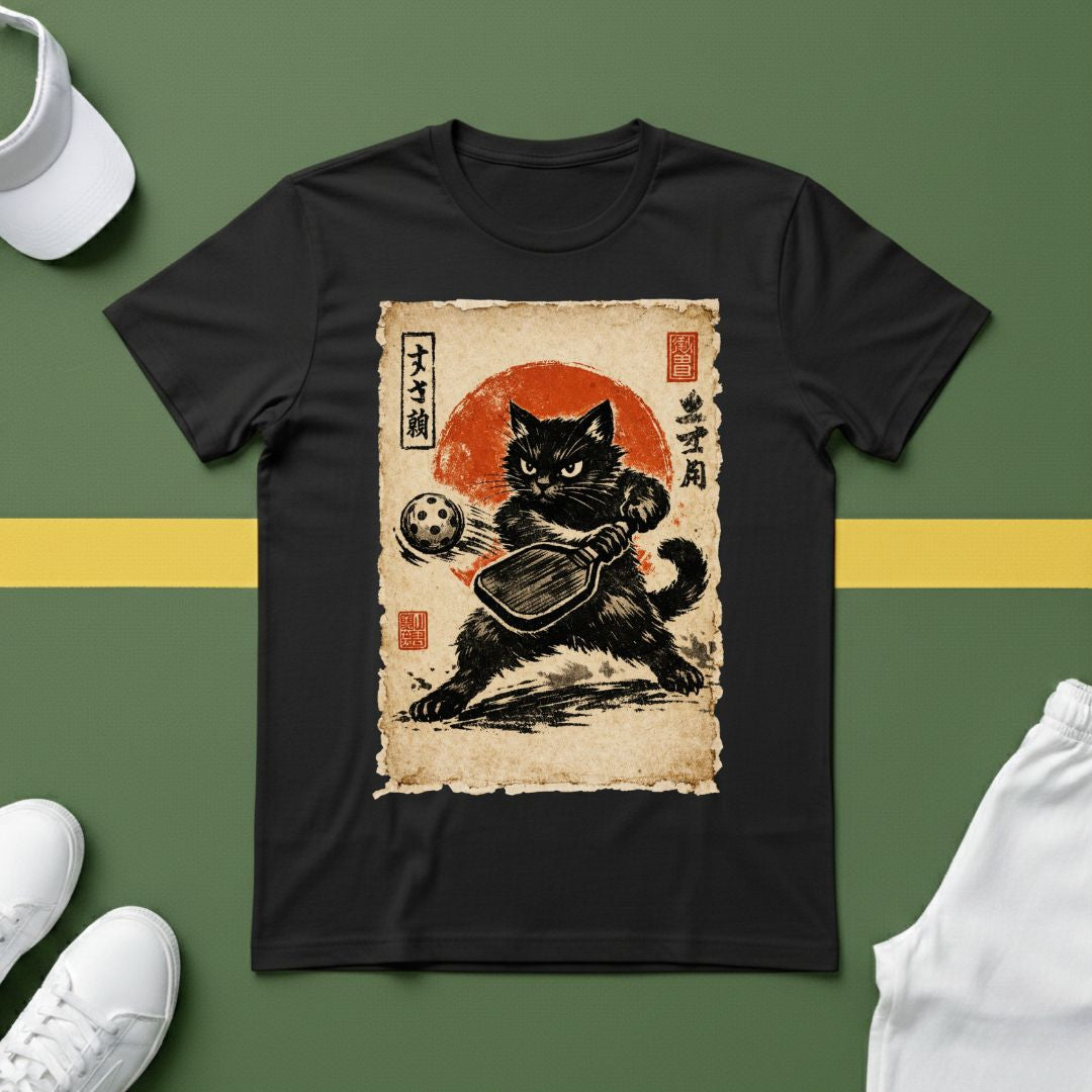 Japanese Cat Vintage Art Pickleball T-Shirt