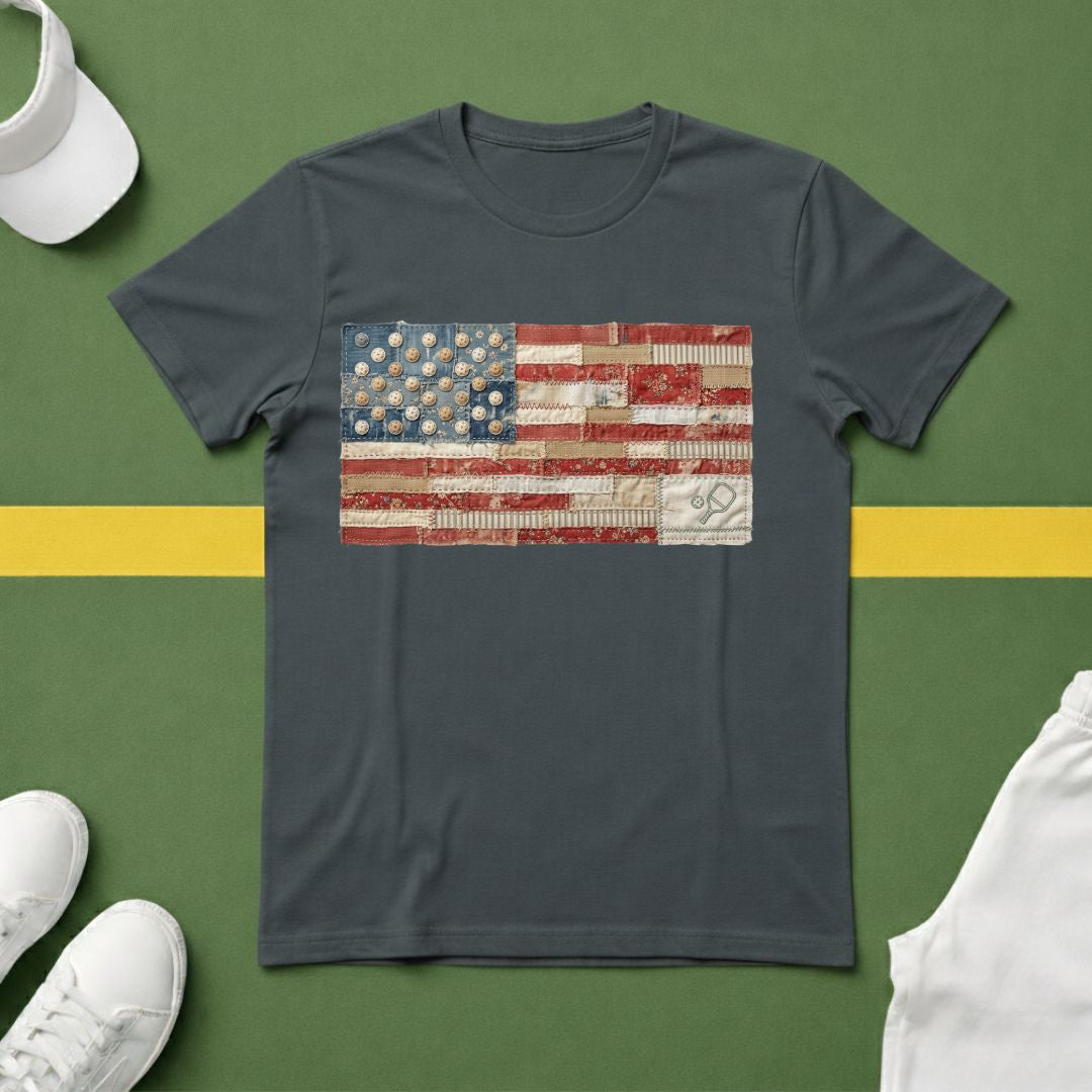 American Flag Quilt Style T-Shirt (Printed Design, Not Quilted)