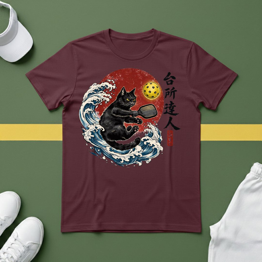 Japanese Wave Pickleball Cat T-Shirt