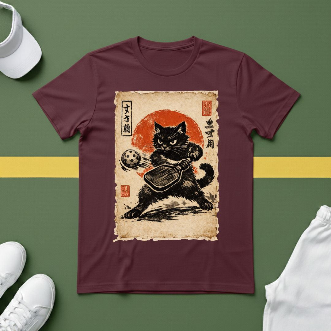 Japanese Cat Vintage Art Pickleball T-Shirt