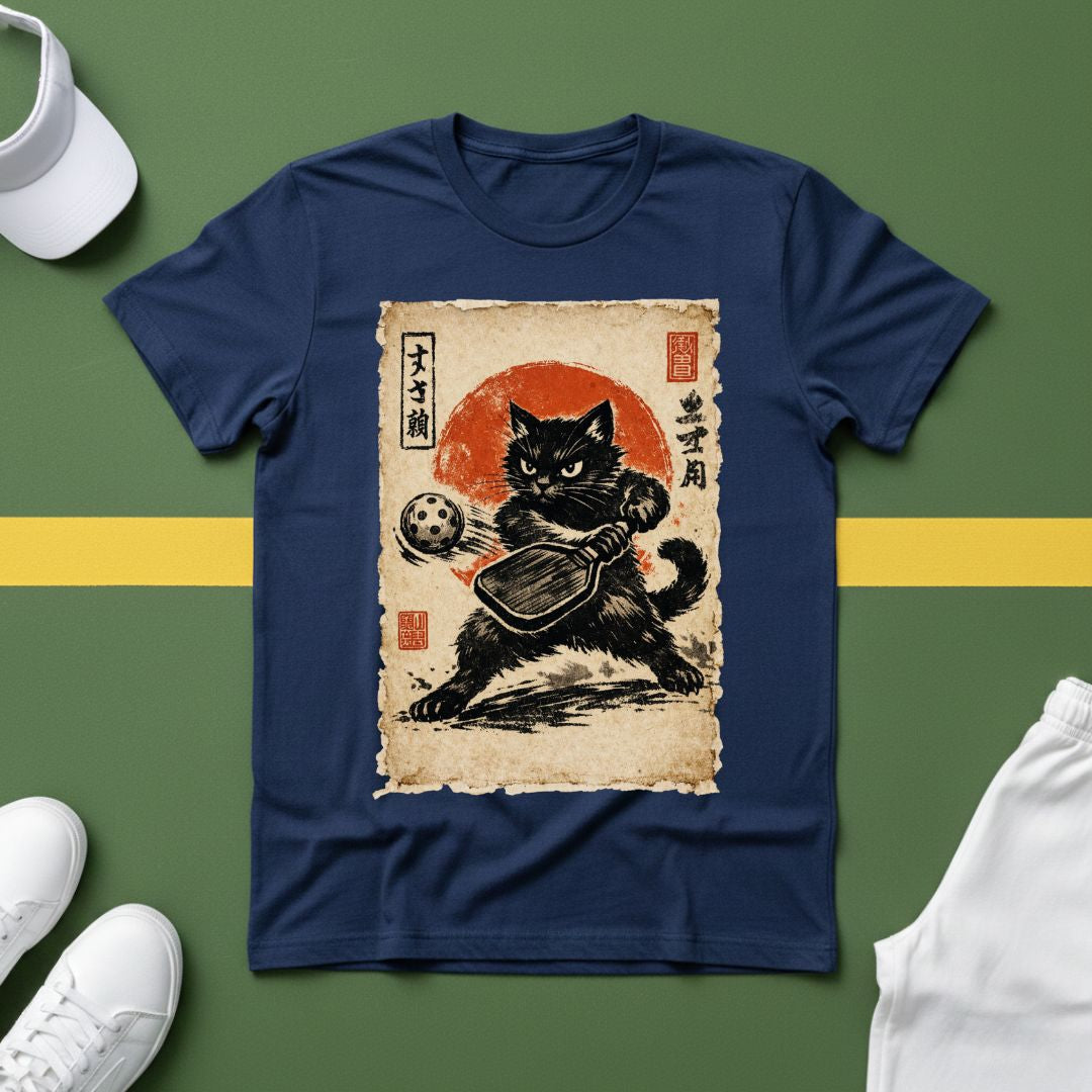Japanese Cat Vintage Art Pickleball T-Shirt