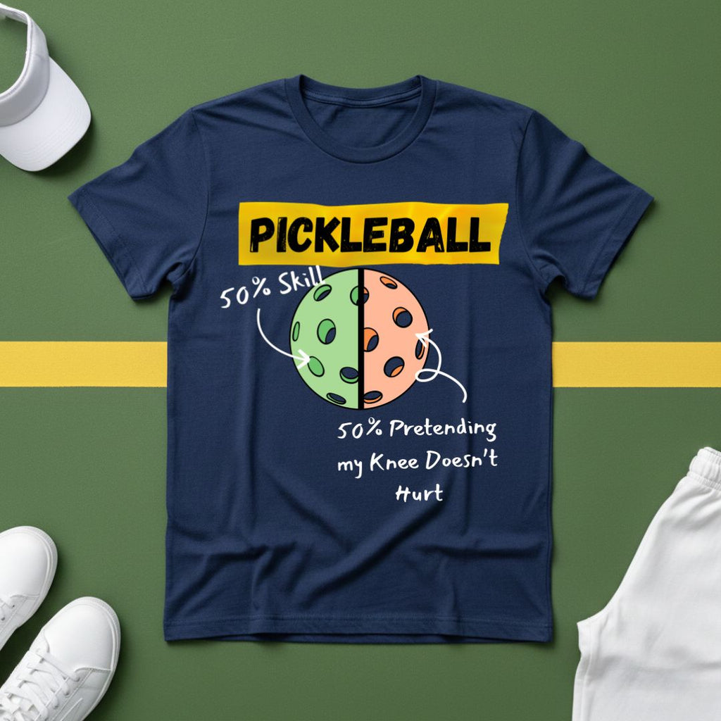 Pickleball: 50% Skill, 50% Pretending my Knee Doesn't Hurt (Pie chart) T-Shirt