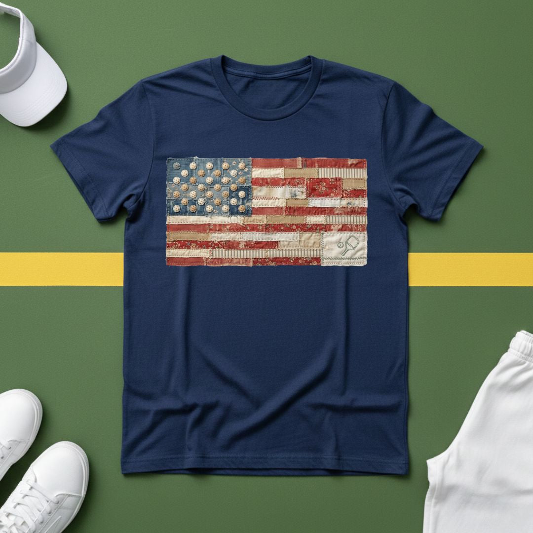 American Flag Quilt Style T-Shirt (Printed Design, Not Quilted)