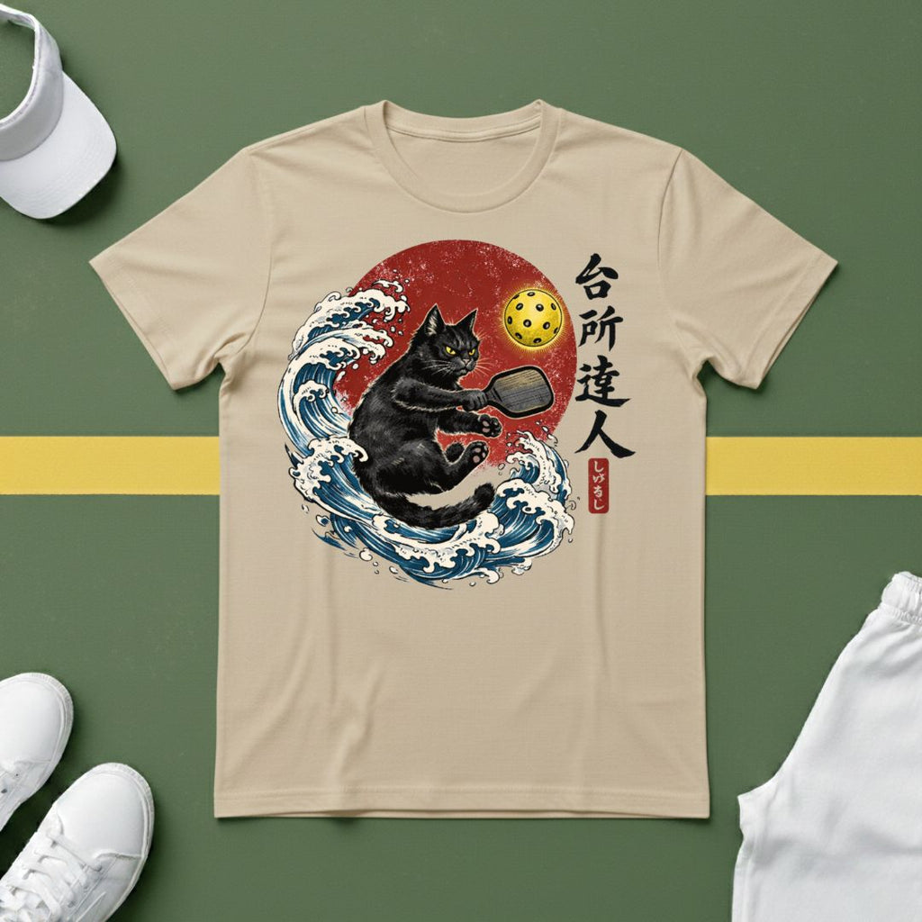 Japanese Wave Pickleball Cat T-Shirt