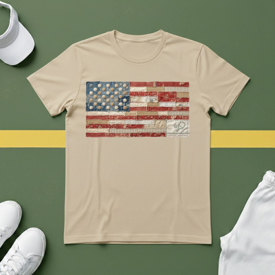 American Flag Quilt Style T-Shirt (Printed Design, Not Quilted)