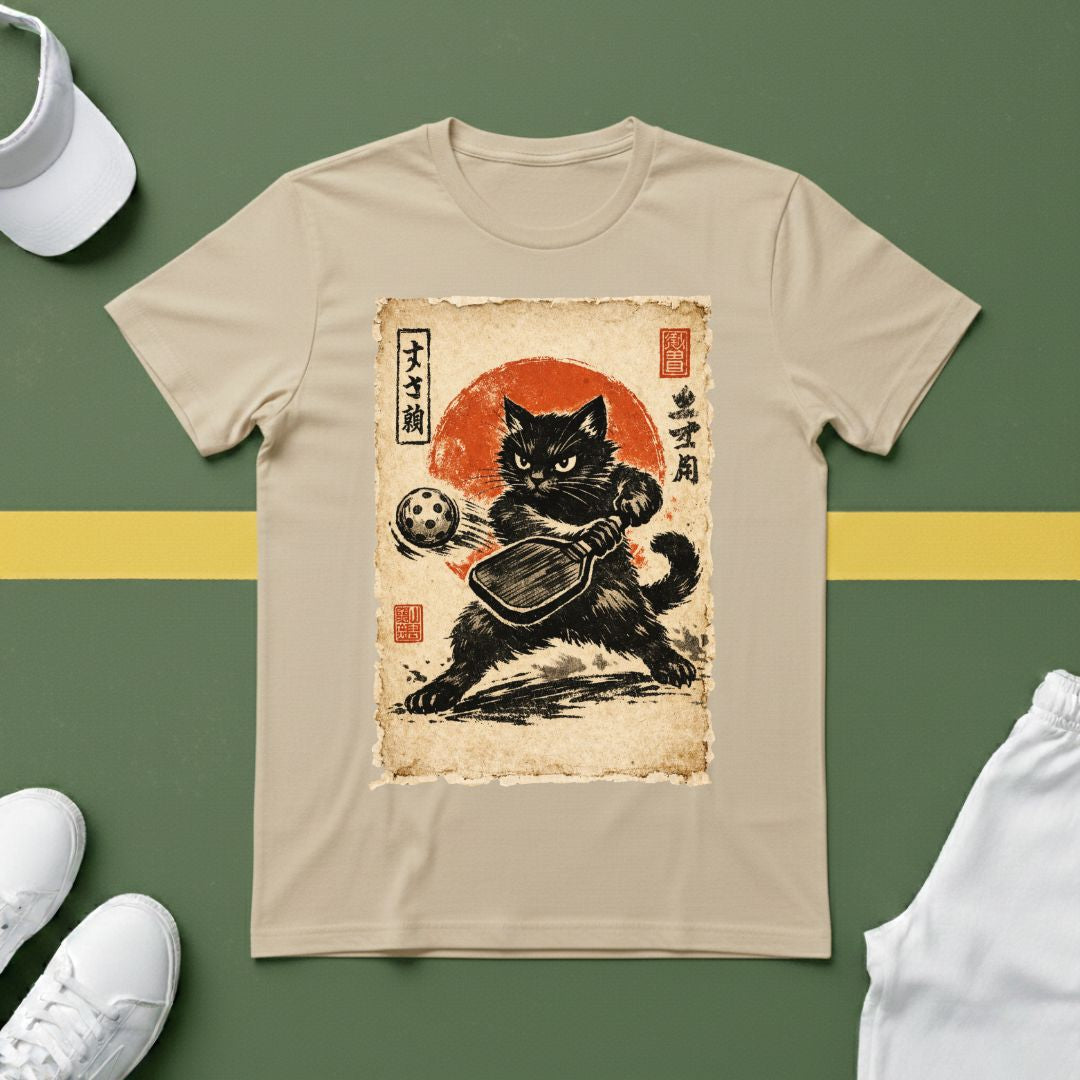 Japanese Cat Vintage Art Pickleball T-Shirt