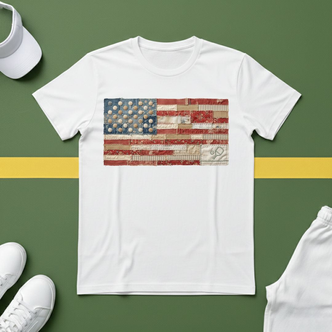 American Flag Quilt Style T-Shirt (Printed Design, Not Quilted)