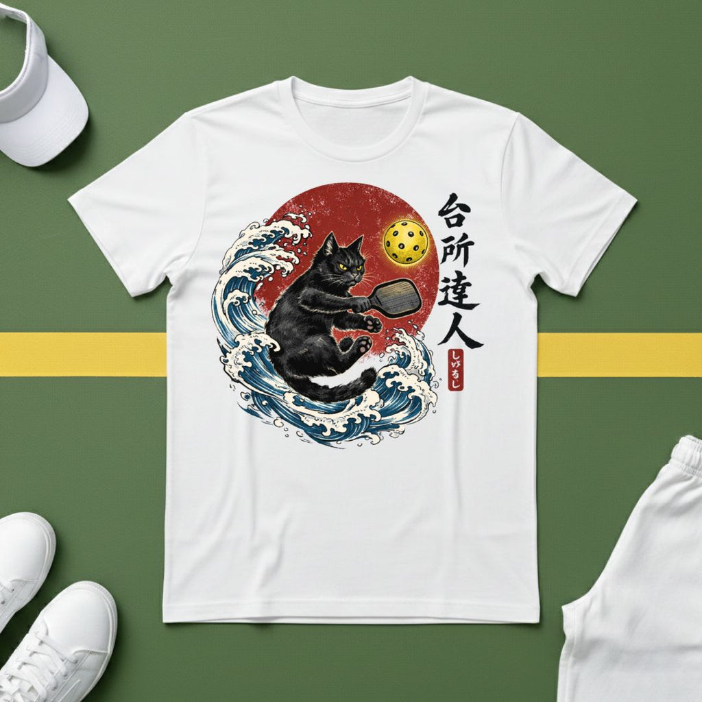 Japanese Wave Pickleball Cat T-Shirt