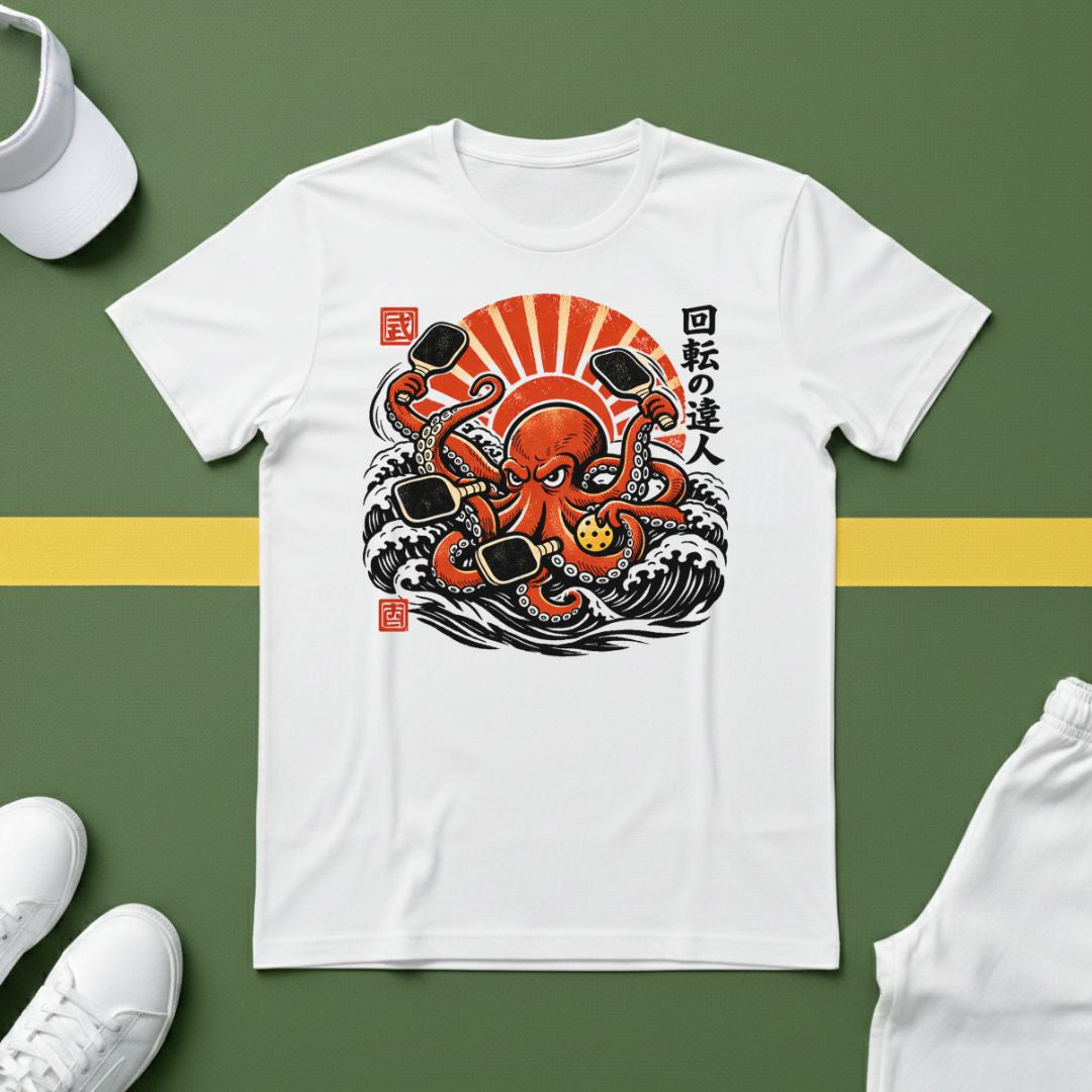 Pickleball Octapus Woodcut T-Shirt