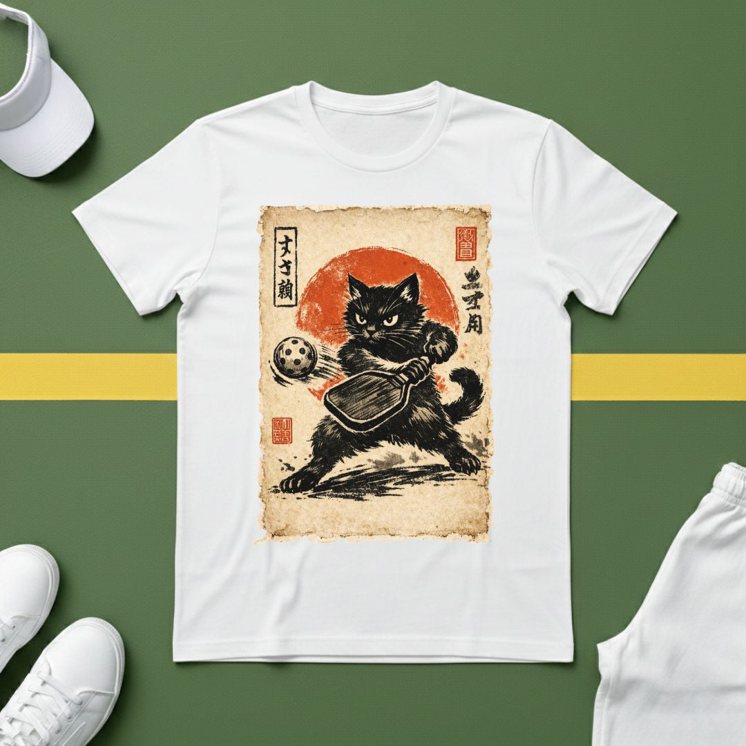 Japanese Cat Vintage Art Pickleball T-Shirt